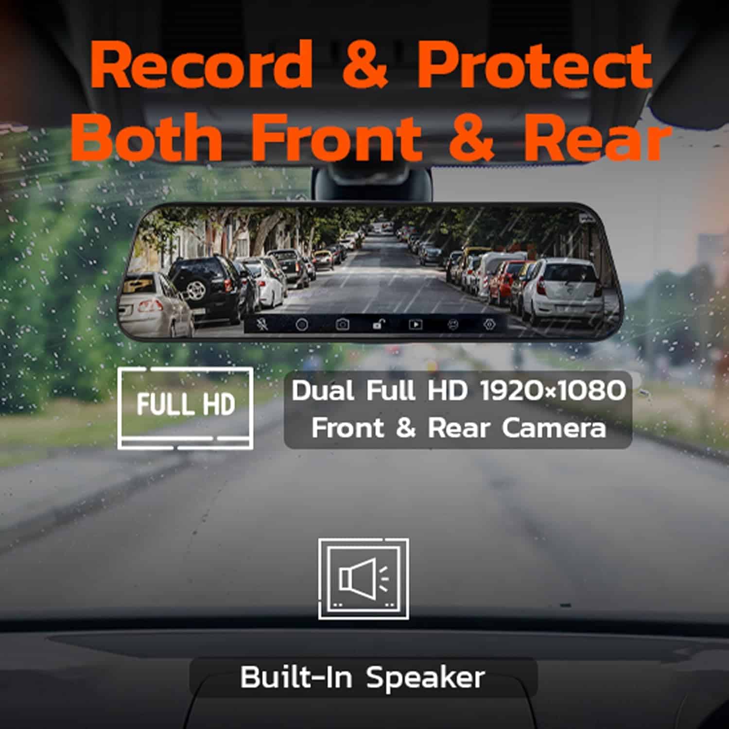 Câmera Auto com espelho retrovisor Full HD, temperatura de operação de -20°C a 70°C 1920 x 1080P, alto-falante, ângulo de visão de 150° - Preta - Image 7