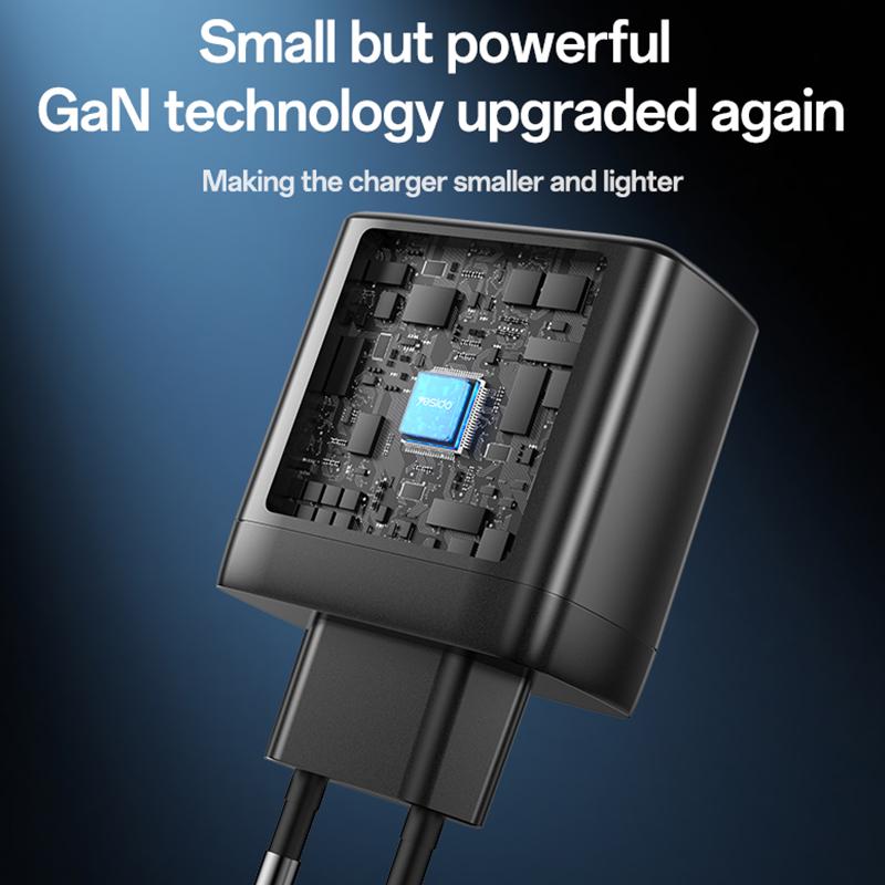 Carregador de rede com cabo USB-C Yesido 65W, 3,25 A, 1 x USB-A - 2 x USB-C, preto - Image 5