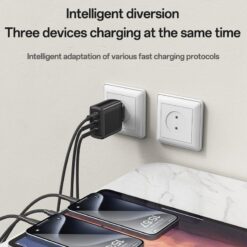 Carregador de rede com cabo USB-C Yesido 65W, 3,25 A, 1 x USB-A - 2 x USB-C, preto - Image 8