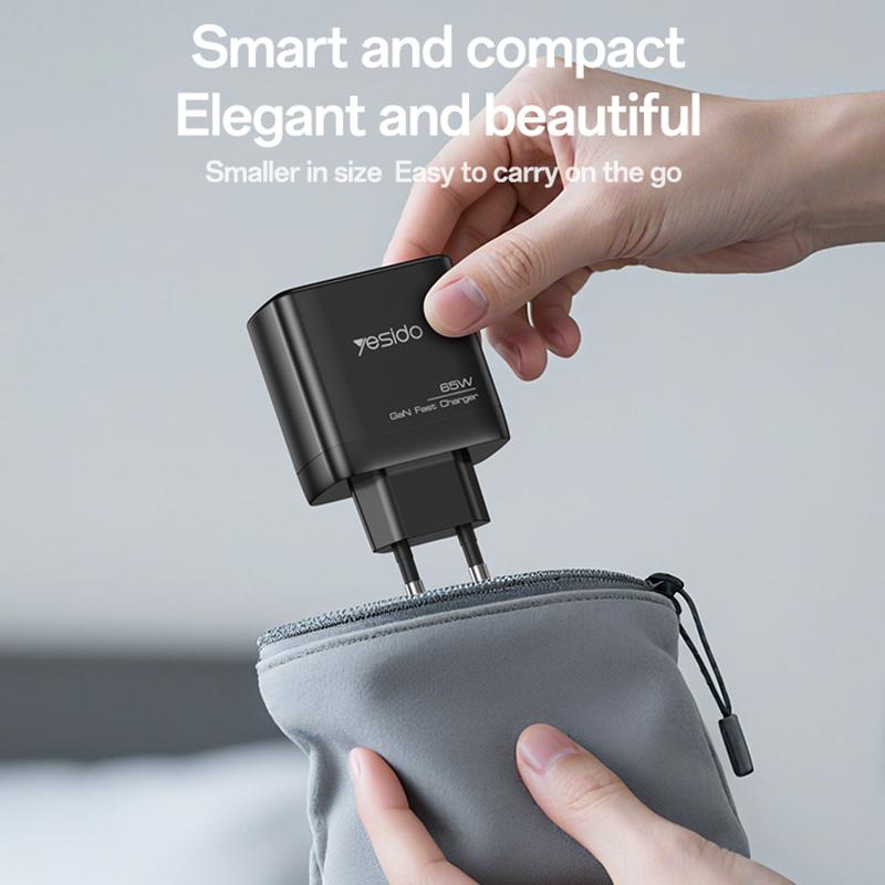 Carregador de rede com cabo USB-C Yesido 65W, 3,25 A, 1 x USB-A - 2 x USB-C, preto - Image 10