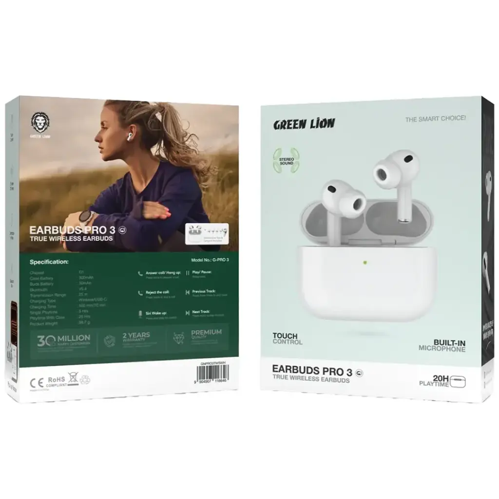 Fones de ouvido sem fio Green Lion Earbuds Pro 3 - Branco