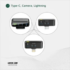 Microfone sem fio Green Lion GM-85X 3 em 1 visor LED 6h entrada USB-C/Lightning/receptor para câmera, redução de ruído - Image 5