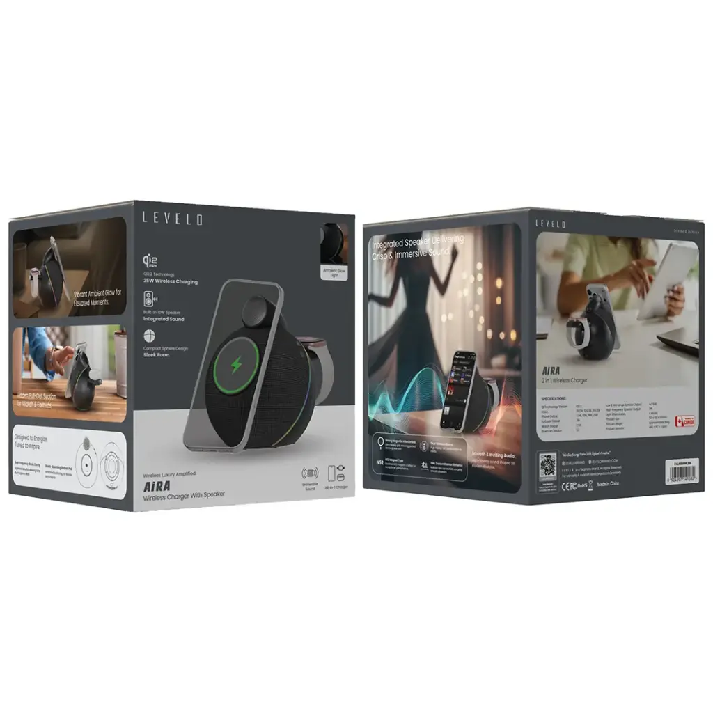 Carregador sem fio Levelo Aira com alto-falante - Preto