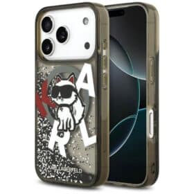 Capa Karl Lagerfeld MagSafe com Glitter Líquido Preta para iPhone 17 Pro Max – KLHMP17XLCHSCTDK