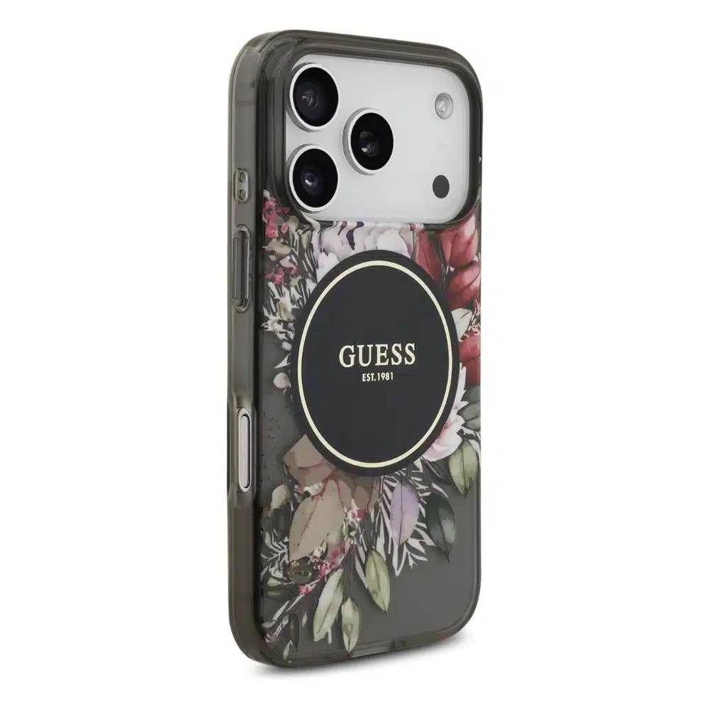 Capa Guess MagSafe para 18 Pro Max | iPhone 17 Pro Max IML com estampa floral e cordão - Preta - Imagem 4