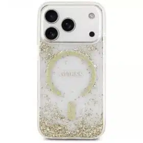 Capa MagSafe Guess com glitter na parte inferior em resina para iPhone 17 Pro dourada (GUHMP17LRGRGED)