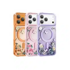Alternative view of Capa RoseLand MagSafe Keyphone com cristais austríacos e rosa 3D ímãs N52 para iPhone 17 Pro Max - Laranja