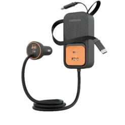 Carregador veicular multiportas 135W Porodo ENZO com dois cabos retráteis de 70 cm - Preto - Image 3