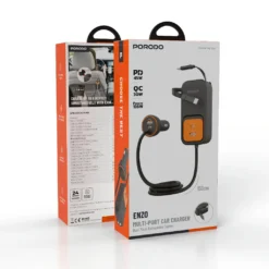 Carregador veicular multiportas 135W Porodo ENZO com dois cabos retráteis de 70 cm - Preto - Image 4