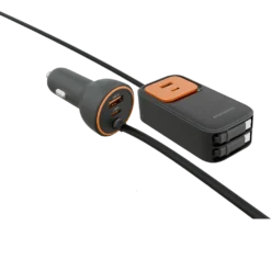 Carregador veicular multiportas 135W Porodo ENZO com dois cabos retráteis de 70 cm - Preto - Image 5