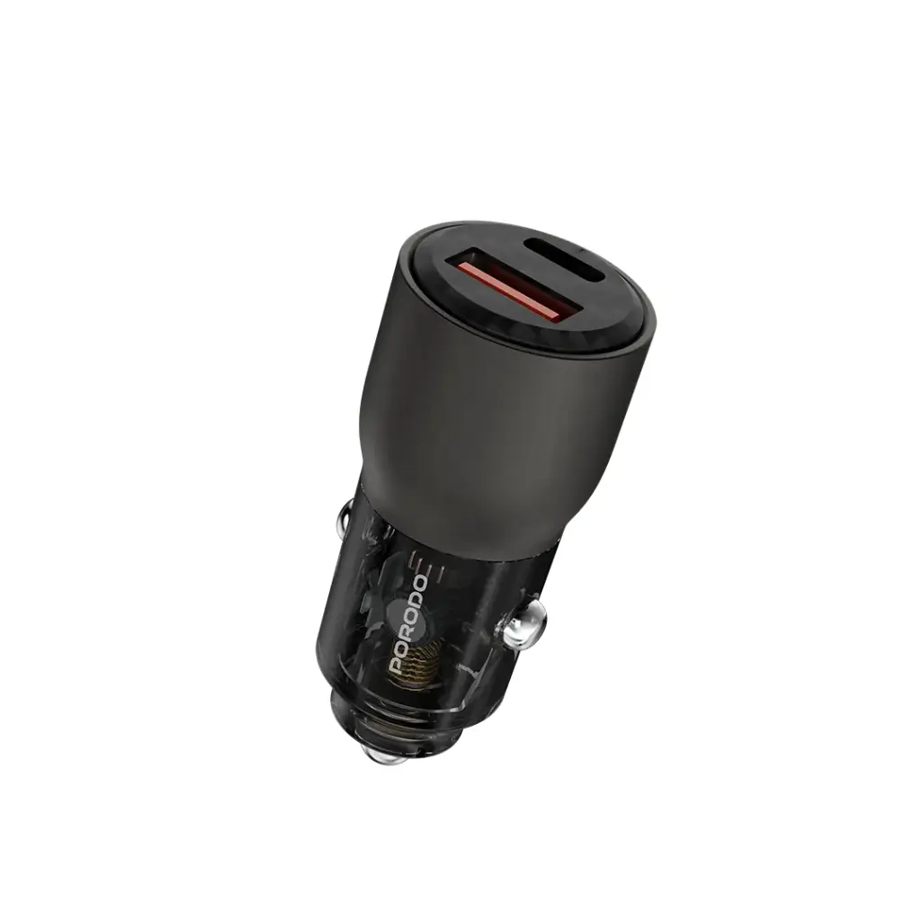 Carregador veicular Porodo 95W transparente com carregamento PD para múltiplos dispositivos em luand angola loja online