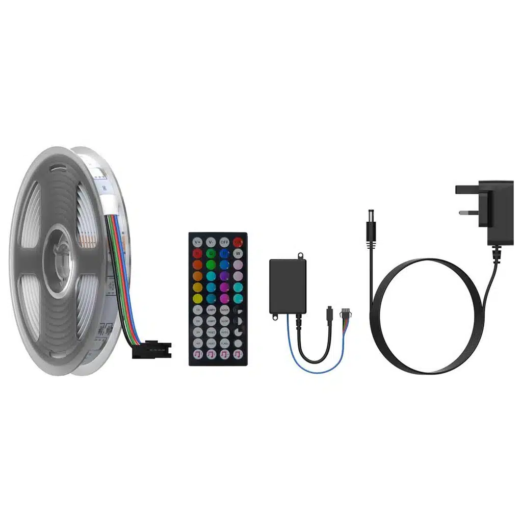 Fita de LED RGB Porodo Blue de 5 metros com sensor de som e controle remoto de 44 teclas. - Image 4