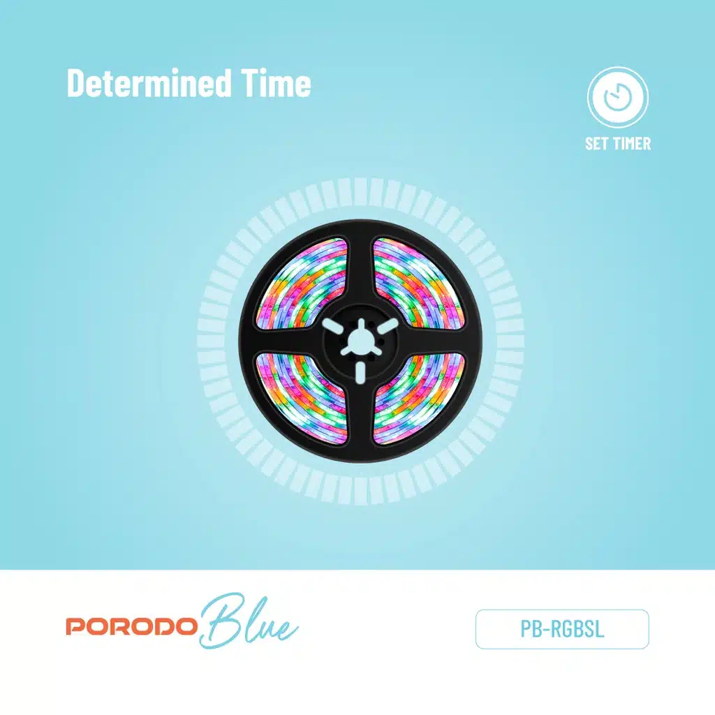 Fita de LED RGB Porodo Blue de 5 metros com sensor de som e controle remoto de 44 teclas. - Image 7