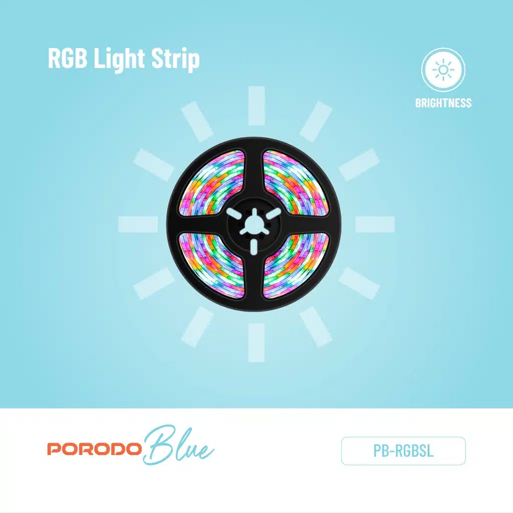 Fita de LED RGB Porodo Blue de 5 metros com sensor de som e controle remoto de 44 teclas. - Image 9