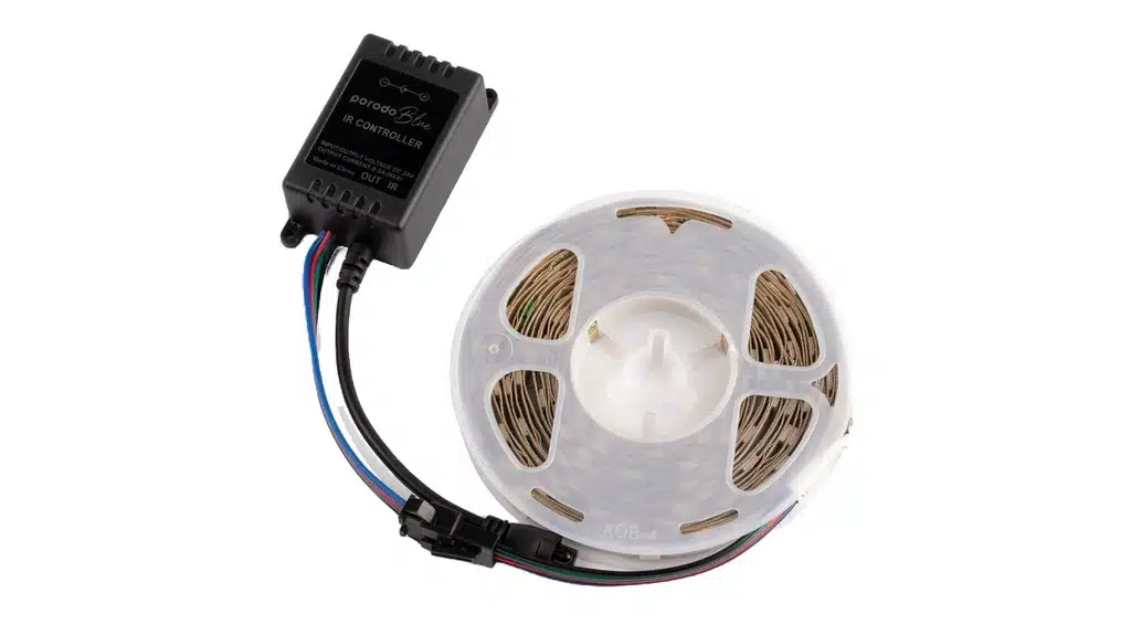 Fita de LED RGB Porodo Blue de 5 metros com sensor de som e controle remoto de 44 teclas. - Image 2