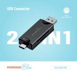 Leitor de cartões 2 em 1 Porodo Blue com suporte para cartões - Image 4