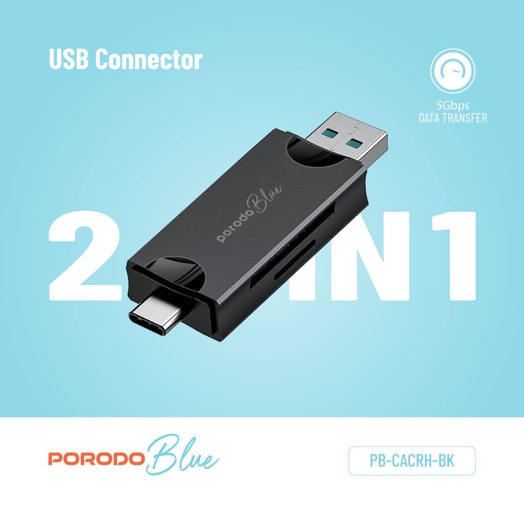 Leitor de cartões 2 em 1 Porodo Blue com suporte para cartões - Image 4