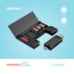 Leitor de cartões 2 em 1 Porodo Blue com suporte para cartões - Image 5