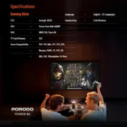 Projetor Gaming com mais de 2000 jogos e Wifi Dual band Porodo com controles - Preto - Image 4