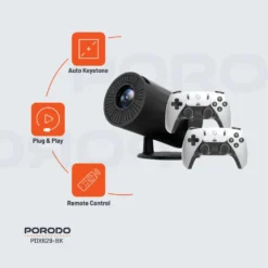 Projetor Gaming com mais de 2000 jogos e Wifi Dual band Porodo com controles - Preto - Image 5