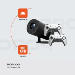 Projetor Gaming com mais de 2000 jogos e Wifi Dual band Porodo com controles - Preto - Image 9