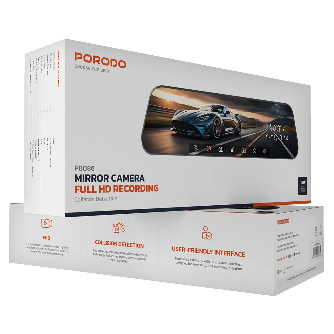 Câmera Auto com espelho retrovisor Full HD, temperatura de operação de -20°C a 70°C 1920 x 1080P, alto-falante, ângulo de visão de 150° - Preta - Image 2