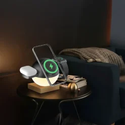 Carregador sem fio 3 em 1 Porodo Orbix com luz ambiente ajustável - Preto - Image 3