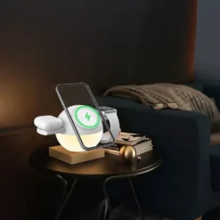 Carregador sem fio 3 em 1 Porodo Orbix com luz ambiente ajustável - Branco - Image 3
