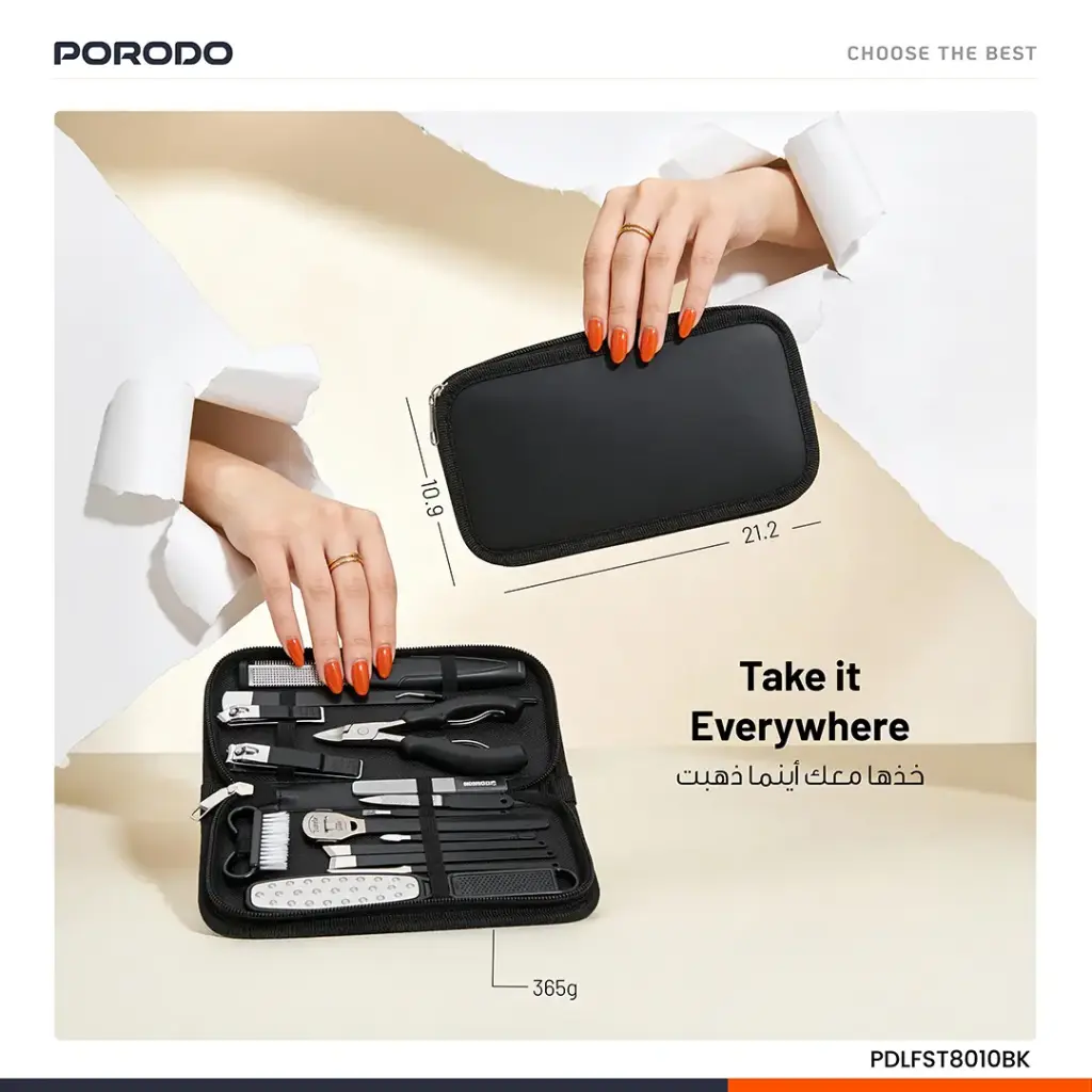 Conjunto de Cortadores de Unhas Portáteis Porodo 16 em 1 para Manicure e Pedicure - Image 5