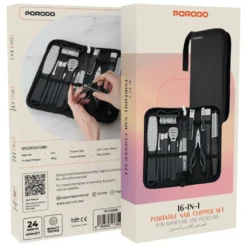 Conjunto de Cortadores de Unhas Portáteis Porodo 16 em 1 para Manicure e Pedicure