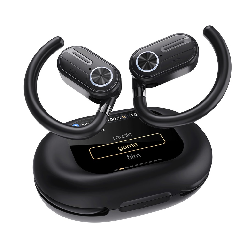 Auriculares ENC TWS com condução aérea e estojo de carregamento com visor, 40mAh Powerology - Preto - Image 3