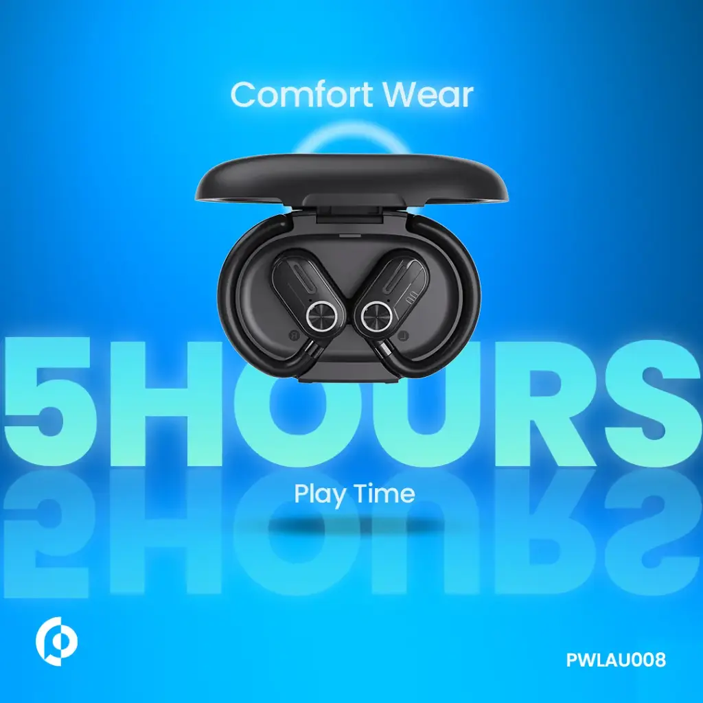 Auriculares ENC TWS com condução aérea e estojo de carregamento com visor, 40mAh Powerology - Preto - Image 7