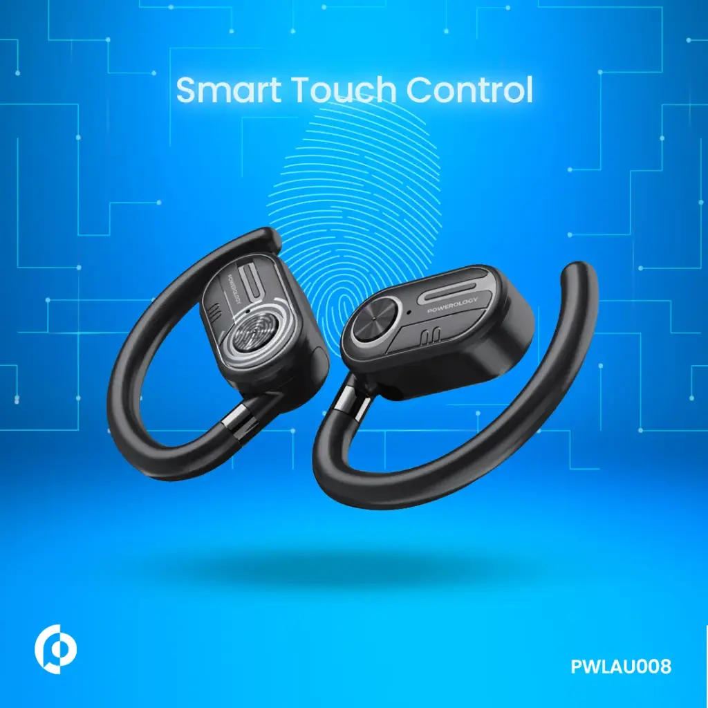 Fones de ouvido Powerology ENC TWS com condução aérea e estojo de carregamento com visor, 40mAh - Preto