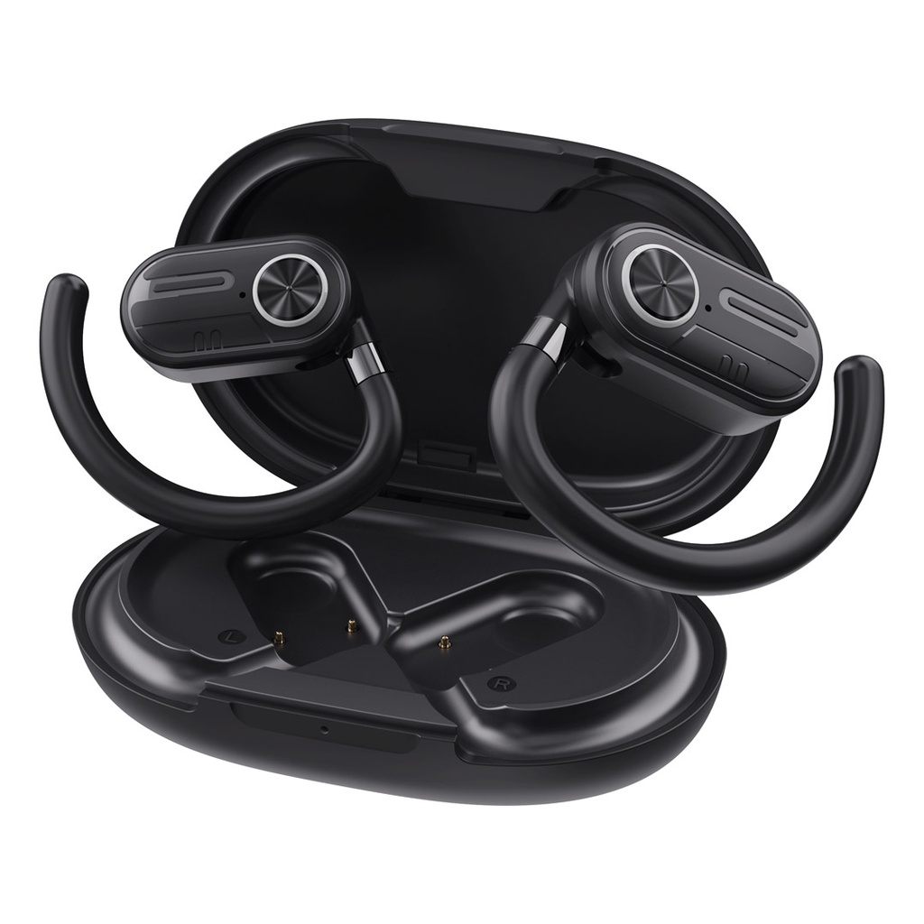 Auriculares ENC TWS com condução aérea e estojo de carregamento com visor, 40mAh Powerology - Preto - Image 5