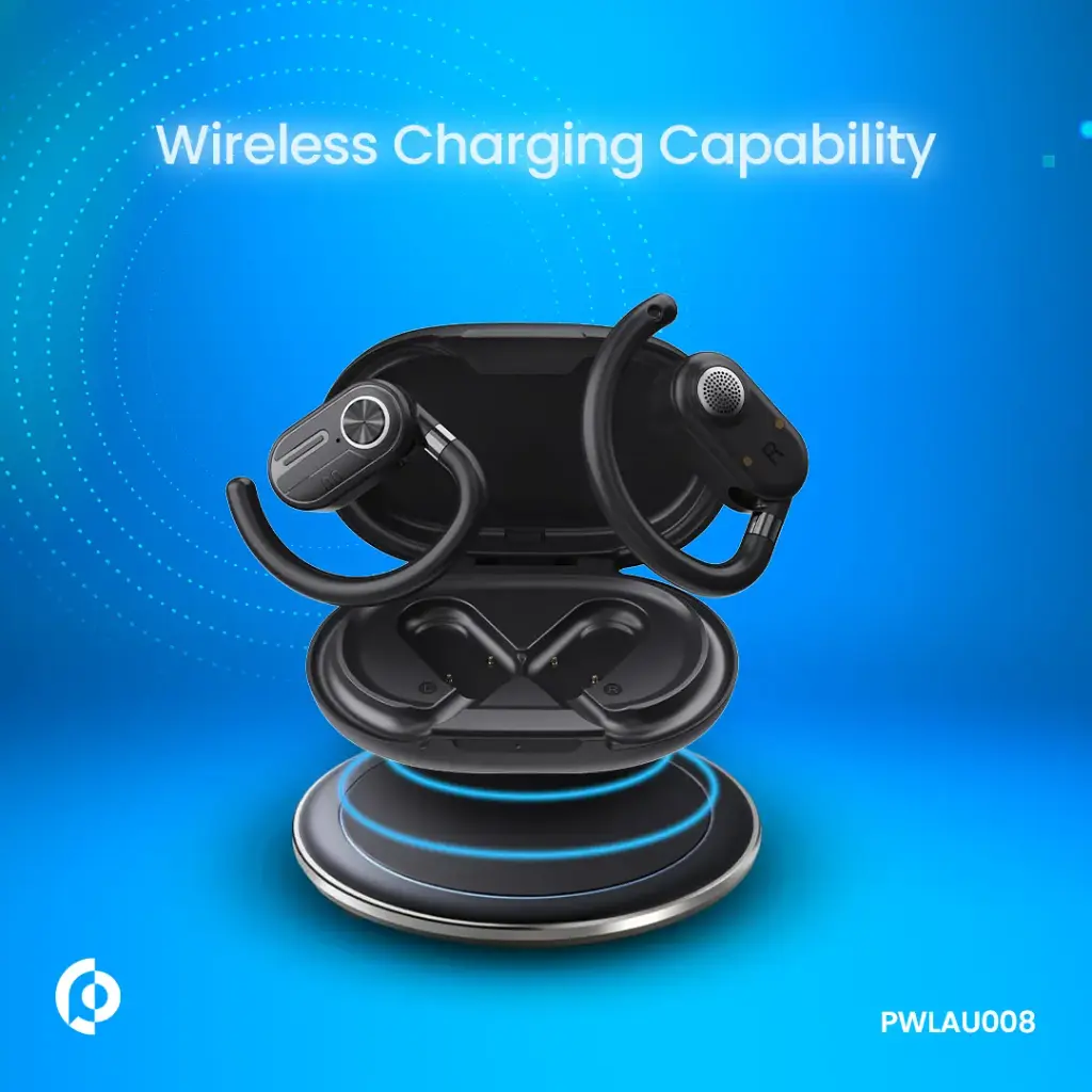 Fones de ouvido Powerology ENC TWS com condução aérea e estojo de carregamento com visor, 40mAh - Preto