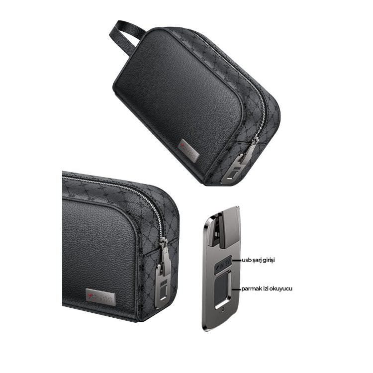Bolsa / Necessaire em couro Yesido com trava de segurança biométrica - Preta - Image 2