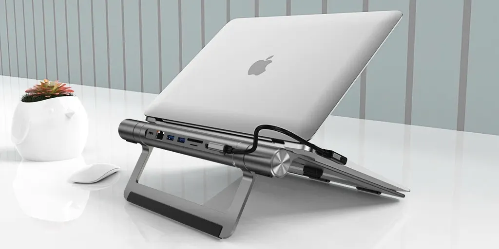 Suporte para laptop hub 8 em 1 estação de acoplamento USB-C WiWU - Preto - Image 8