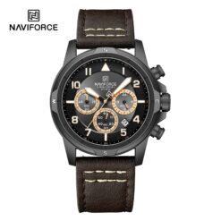 Alternative view of Relógio Masculino com Cronógrafo, Múltiplos Mostradores com Pulseira de Couro NF8077 - Preto(Original)