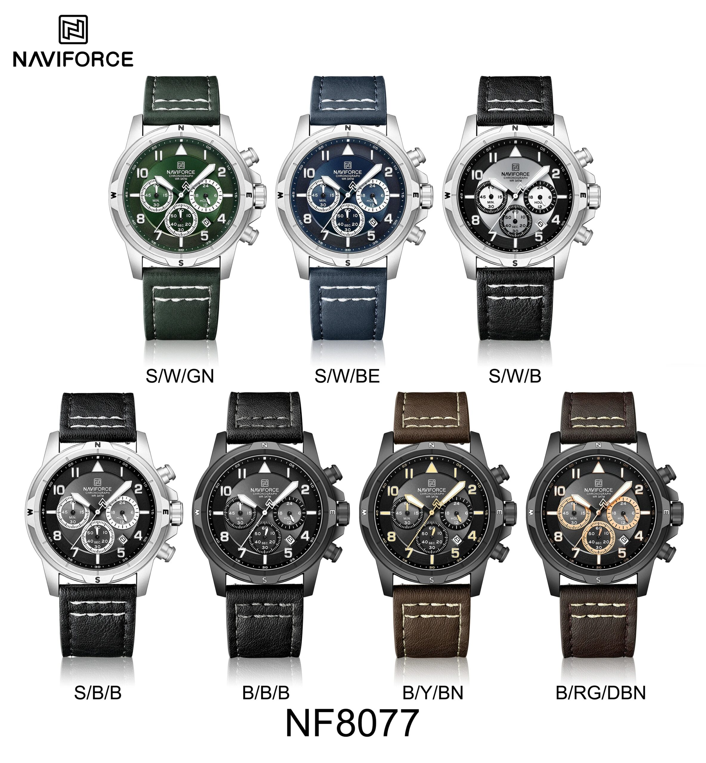 Relógio Masculino com Cronógrafo, Múltiplos Mostradores com Pulseira de Couro NF8077 - Castanho (Original) - Image 6