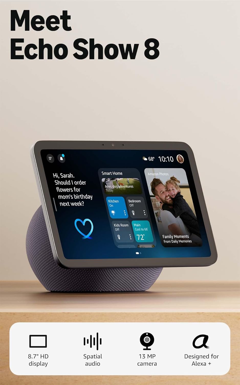 Amazon Alexa Assistente Virtual Echo Show 8 (2026) – Tela HD de 8,7" com áudio espacial e Alexa - Graphite - Image 2