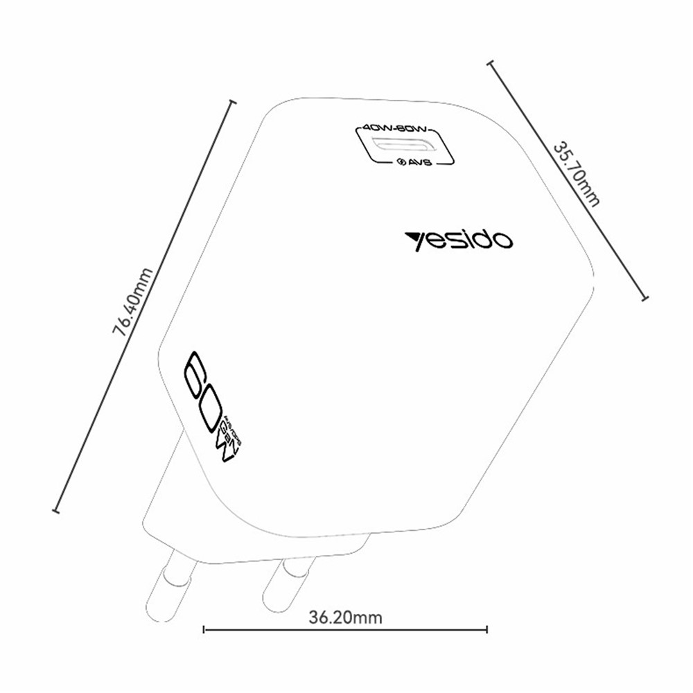 Carregador USB C Gan YC117 de 60W com cabo USB C Yesido - Laranja - Imagem 4