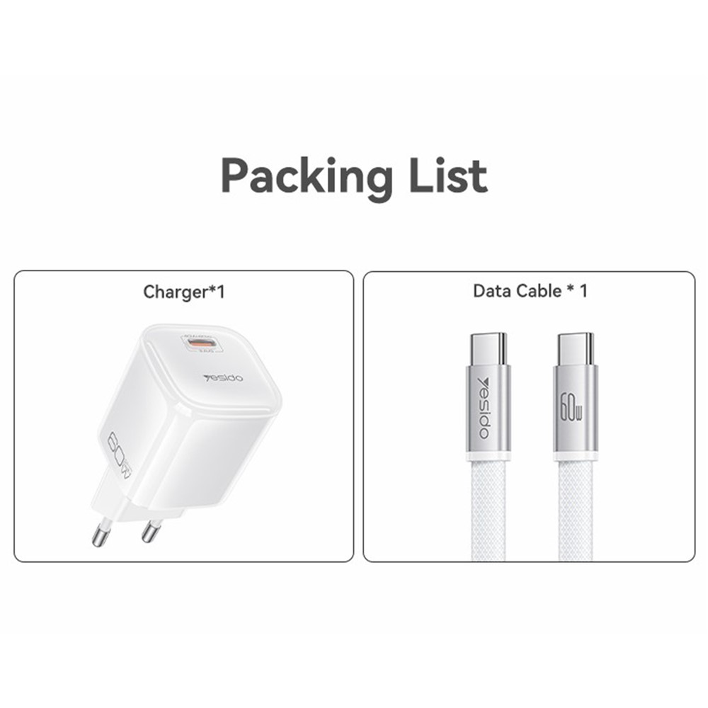 Carregador USB C Gan YC117 de 60W com cabo USB C Yesido - Laranja - Imagem 3