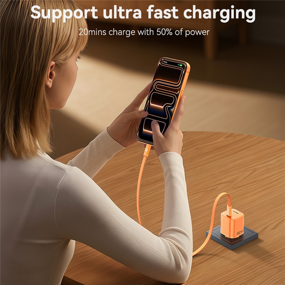 Carregador USB C Gan YC117 de 60W com cabo USB C Yesido - Laranja - Imagem 13
