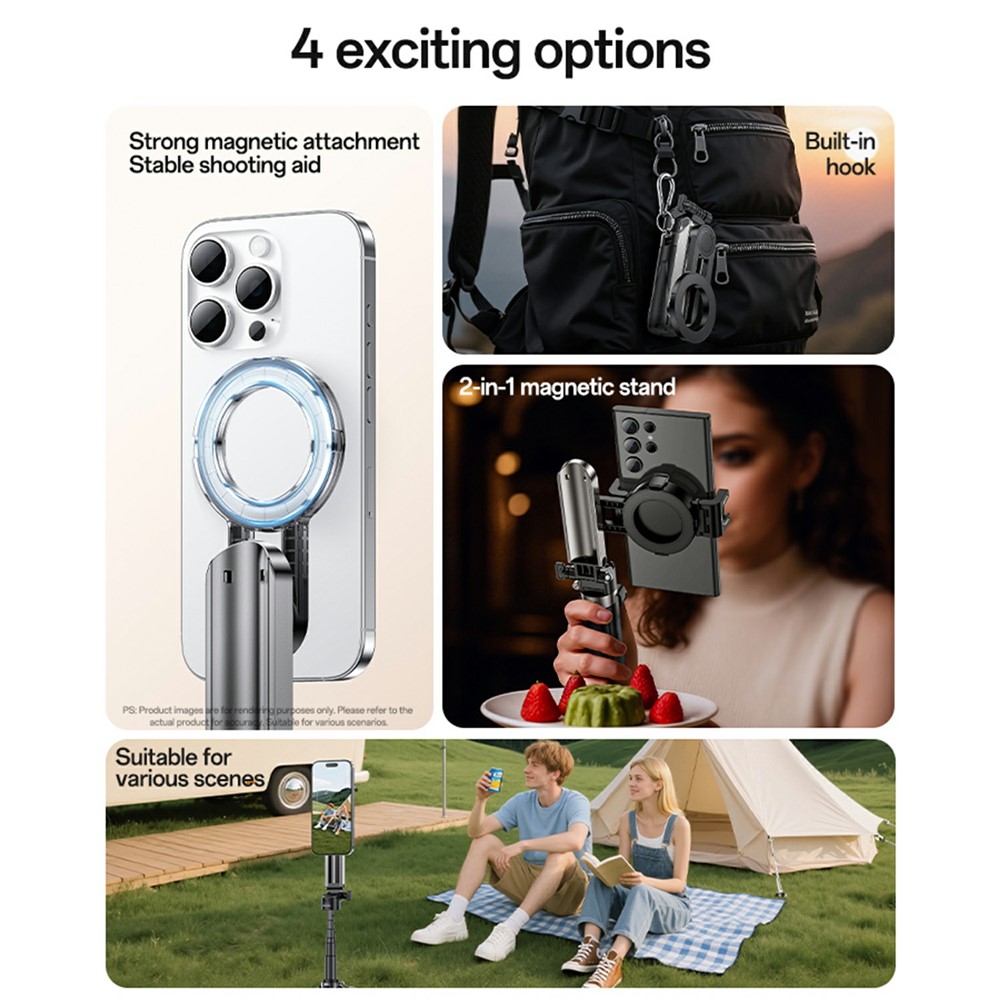 MINI Tripé Bastão de Selfie com Suporte Magnético para Celular e Controle Remoto para Viagens/Vlogs YESIDO SF31 - Image 3