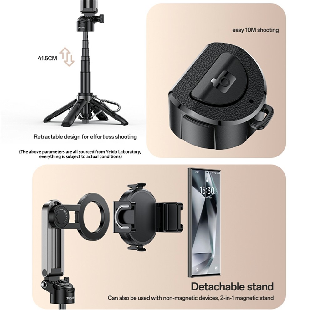MINI Tripé Bastão de Selfie com Suporte Magnético para Celular e Controle Remoto para Viagens/Vlogs YESIDO SF31 - Image 5