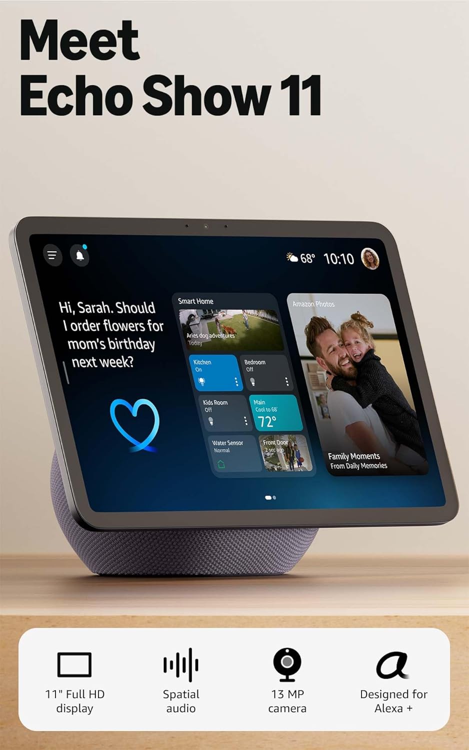 Amazon Alexa Assistente Virtual Echo Show 11 (2026) – Tela HD de 11" com áudio espacial e Alexa - Branco Glaciar - Image 7