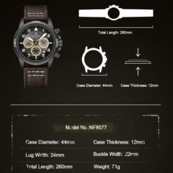 Relógio Masculino com Cronógrafo, Múltiplos Mostradores com Pulseira de Couro NF8077 - Castanho (Original) - Image 3