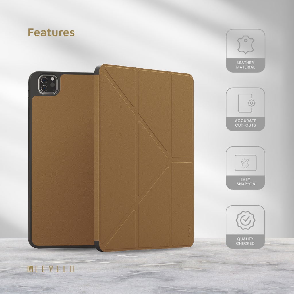 Capa magnética Levelo Elegante em couro híbrido para Apple iPad Pro 11" 2025 - Castanha - Image 2
