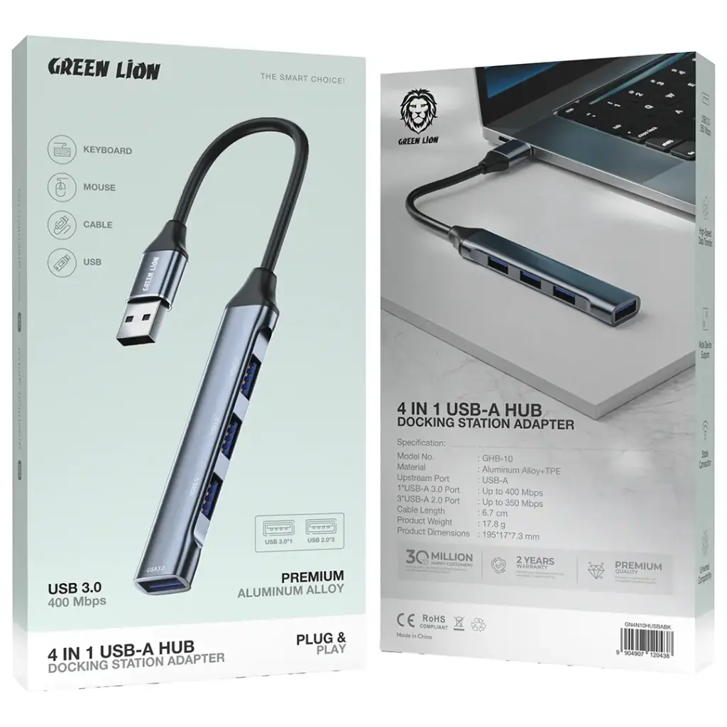 Adaptador Hub USB 4 em 1 Green Lion - Adaptador de Estação de Acoplamento - Preto - Image 2