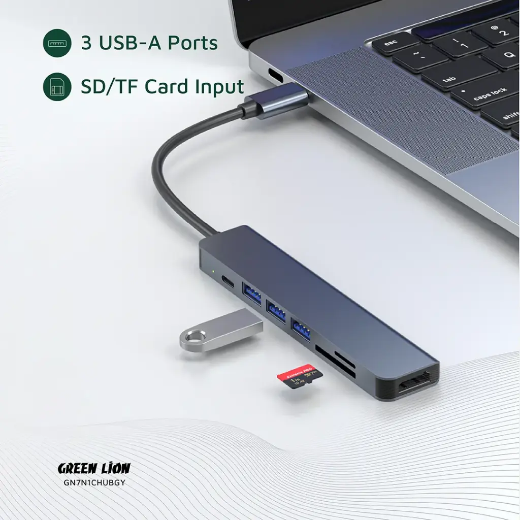 Hub USB-C 7 em 1 com HDMI 4K 5gbps Green Lion - Cinza - Image 4
